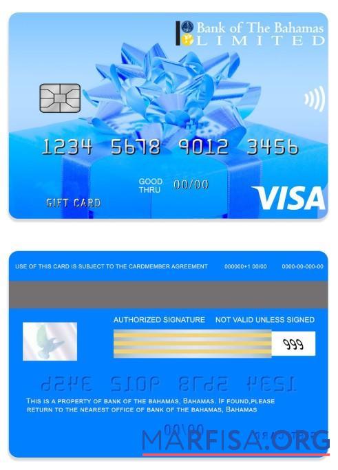 Realistic Bahamas bank of the Bahamas Gift card real example